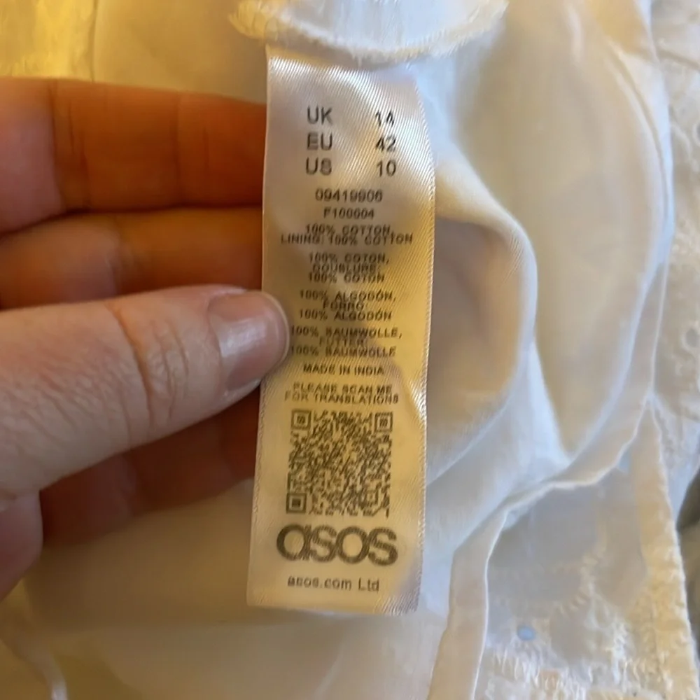 NWT ASOS Seashell Embroidered Eyelet Mini  Dress Cotton White Size 10